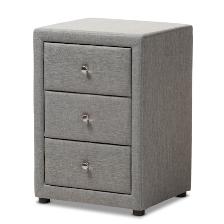 Baxton Studio Tessa Modern Grey Upholstered 3-Drawer Nightstand 147-8161